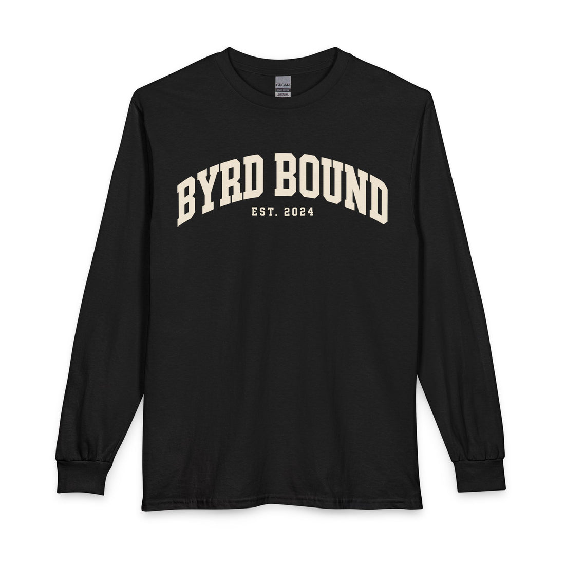 Byrd Bound arched collegiate logo Long Sleeve | vintage varsity est. 2024