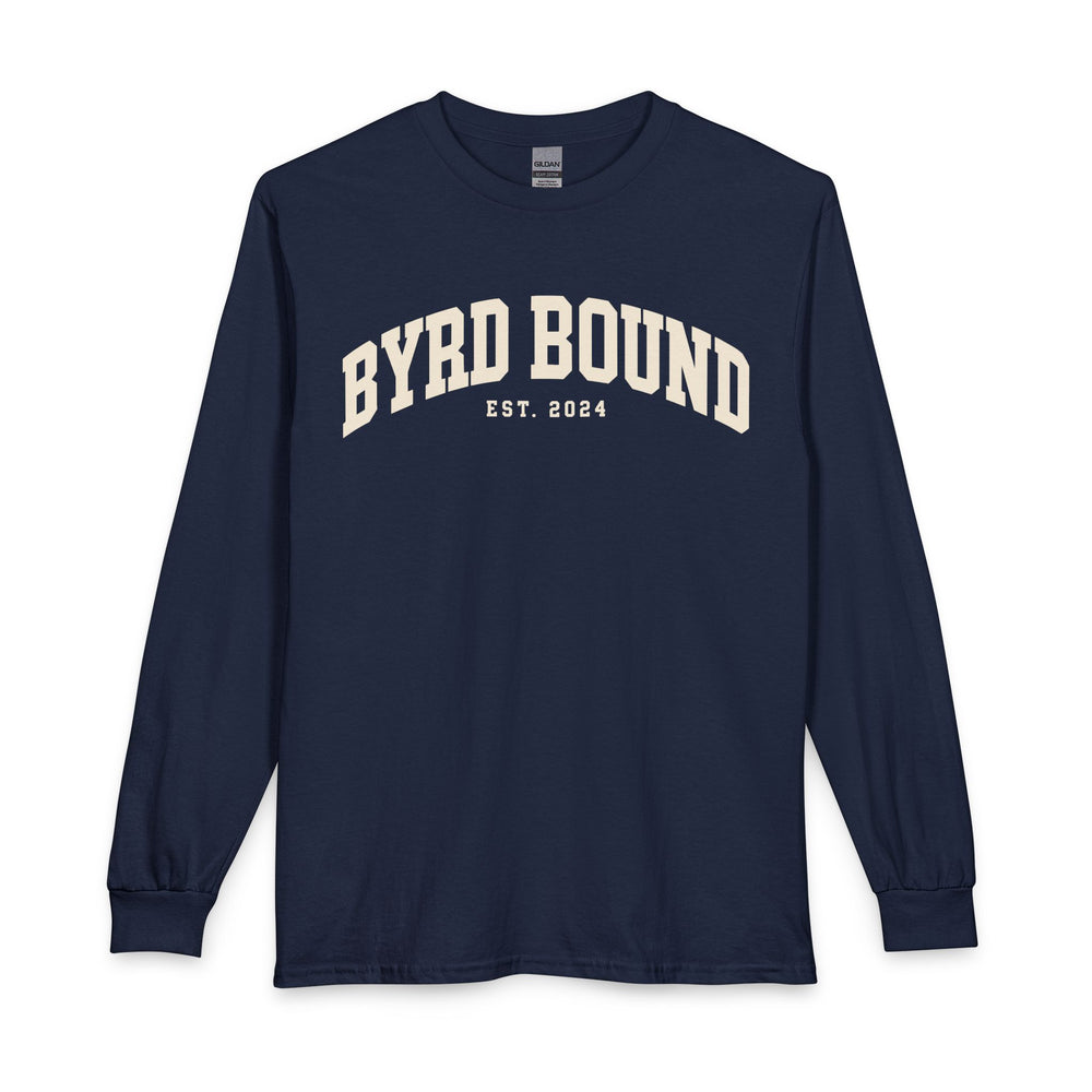 Byrd Bound arched collegiate logo Long Sleeve | vintage varsity est. 2024