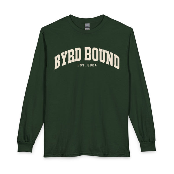 Byrd Bound arched collegiate logo Long Sleeve | vintage varsity est. 2024